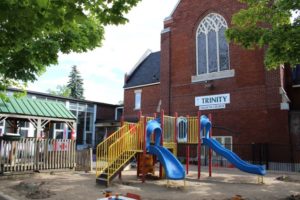 Child care centre backyard. Playground view.