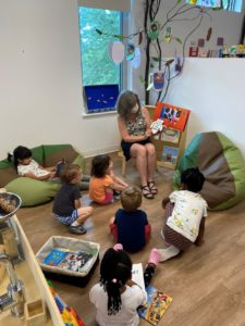 Storytime activity with children.